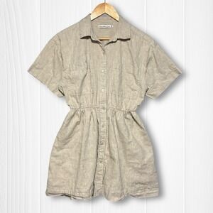 Abercrombie & Fitch Linen Blend Button Down Mini Shirt Dress Beige XSP Petite